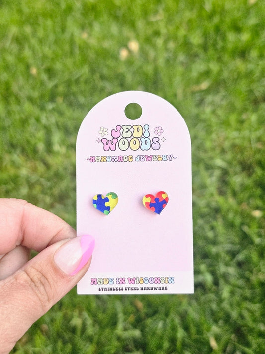 Puzzle Piece Heart Studs