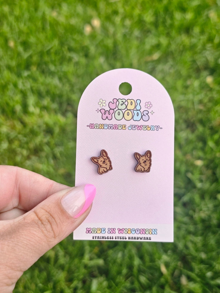 Wooden Corgi Studs