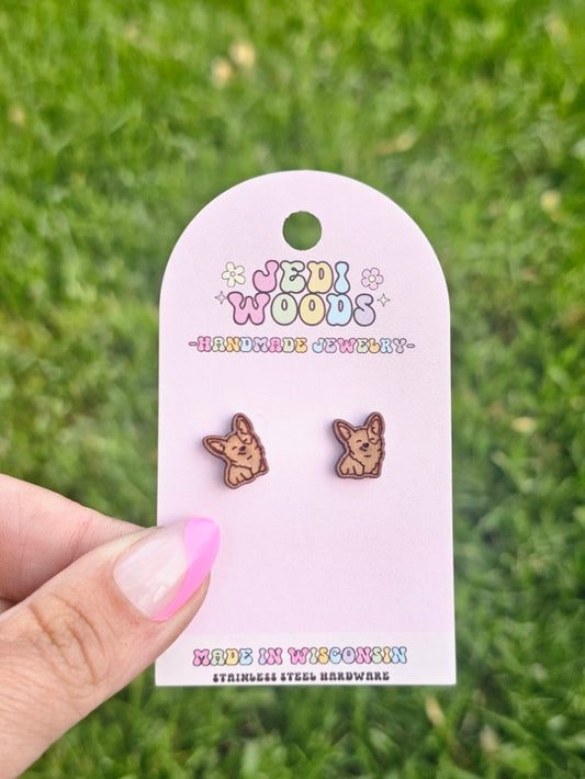 Wooden Corgi Studs