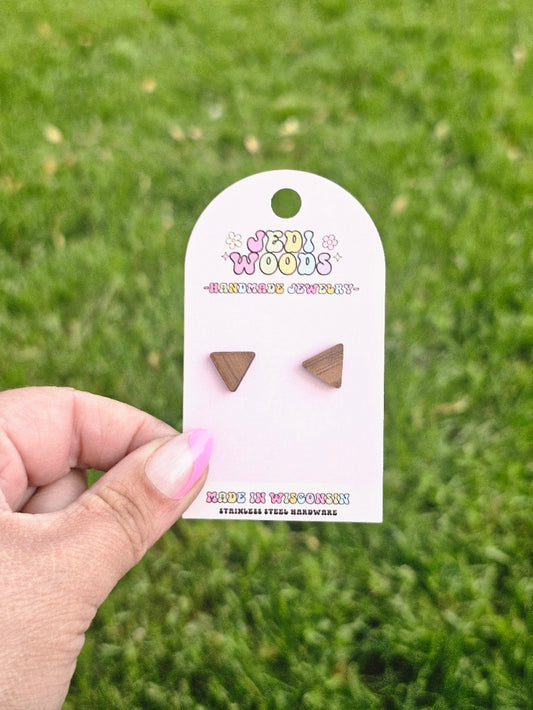 Walnut Wood Triangle Stud Earrings