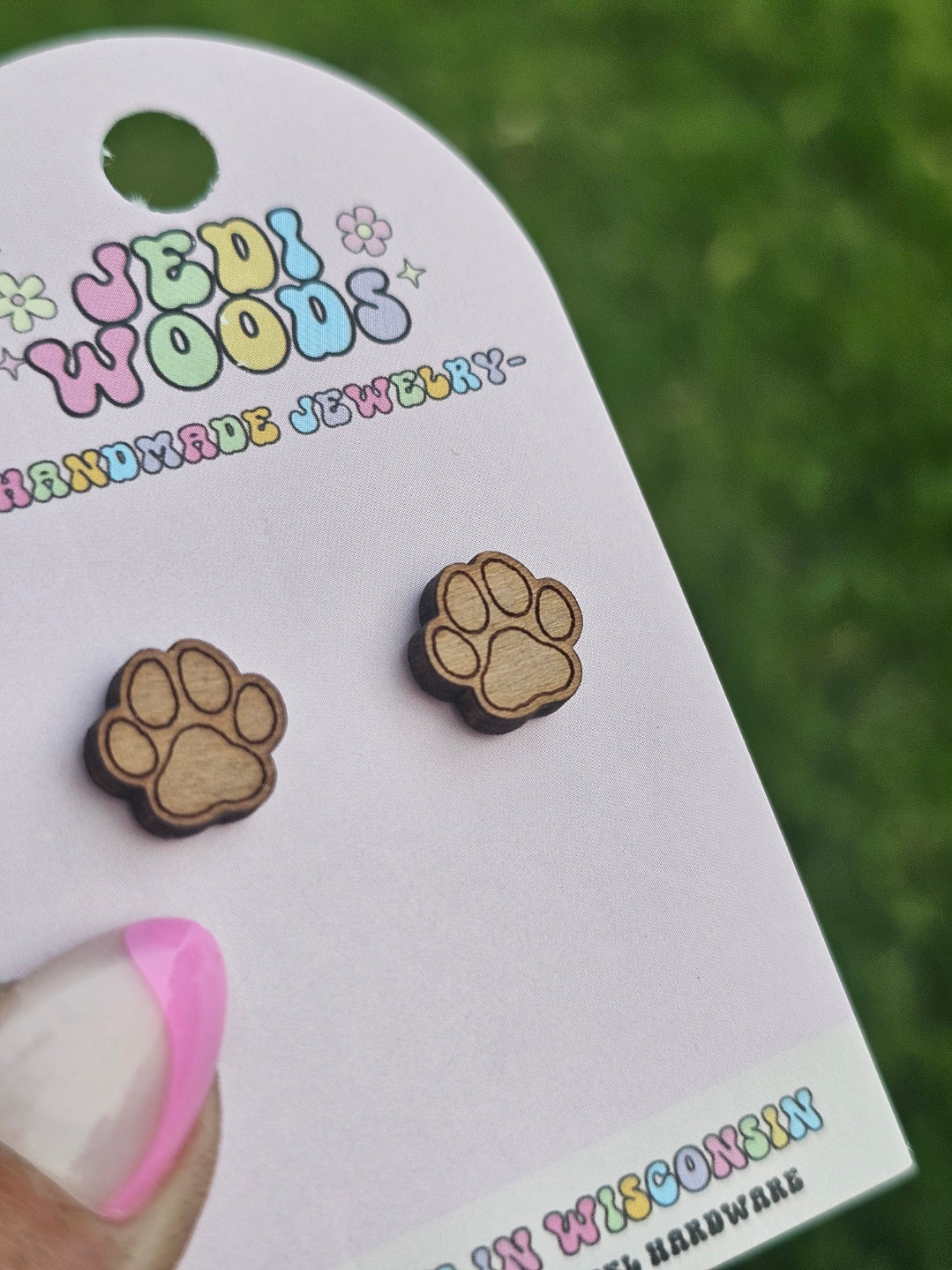 Wooden Paw Print Studs