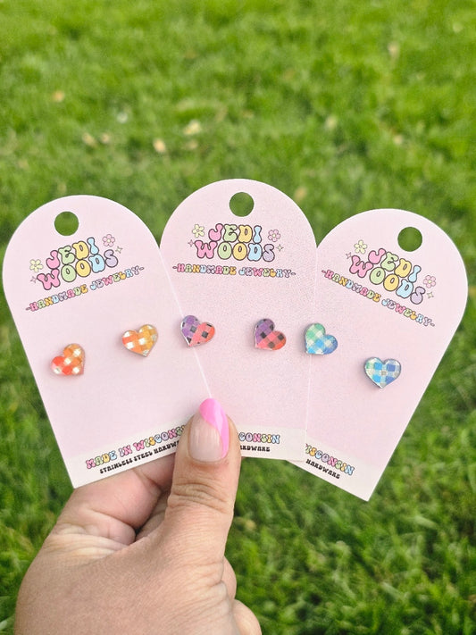 Rainbow Metallic Heart Studs