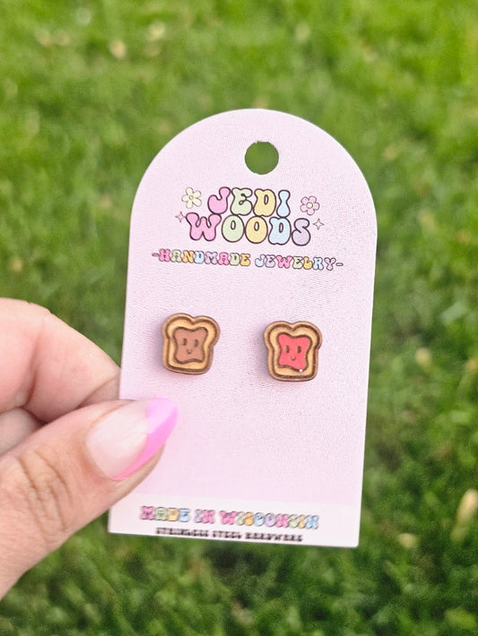 Peanut Butter and Strawberry Jam Sandwhich Stud Earrings