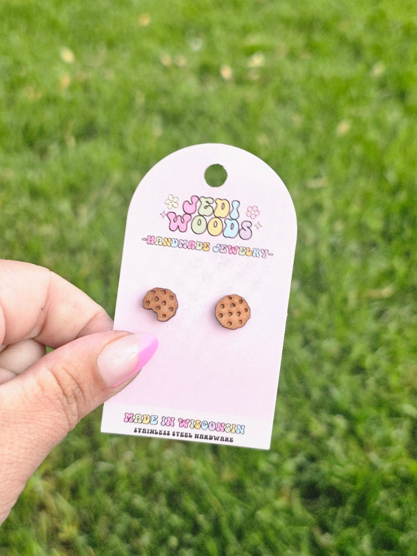 Wooden Chocolate Chip Cookie Studs