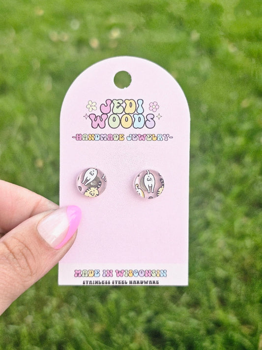 Cat Butts and Nuts Round Stud Earrings
