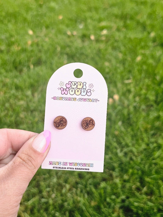 Wooden Poppy Stud Earrings