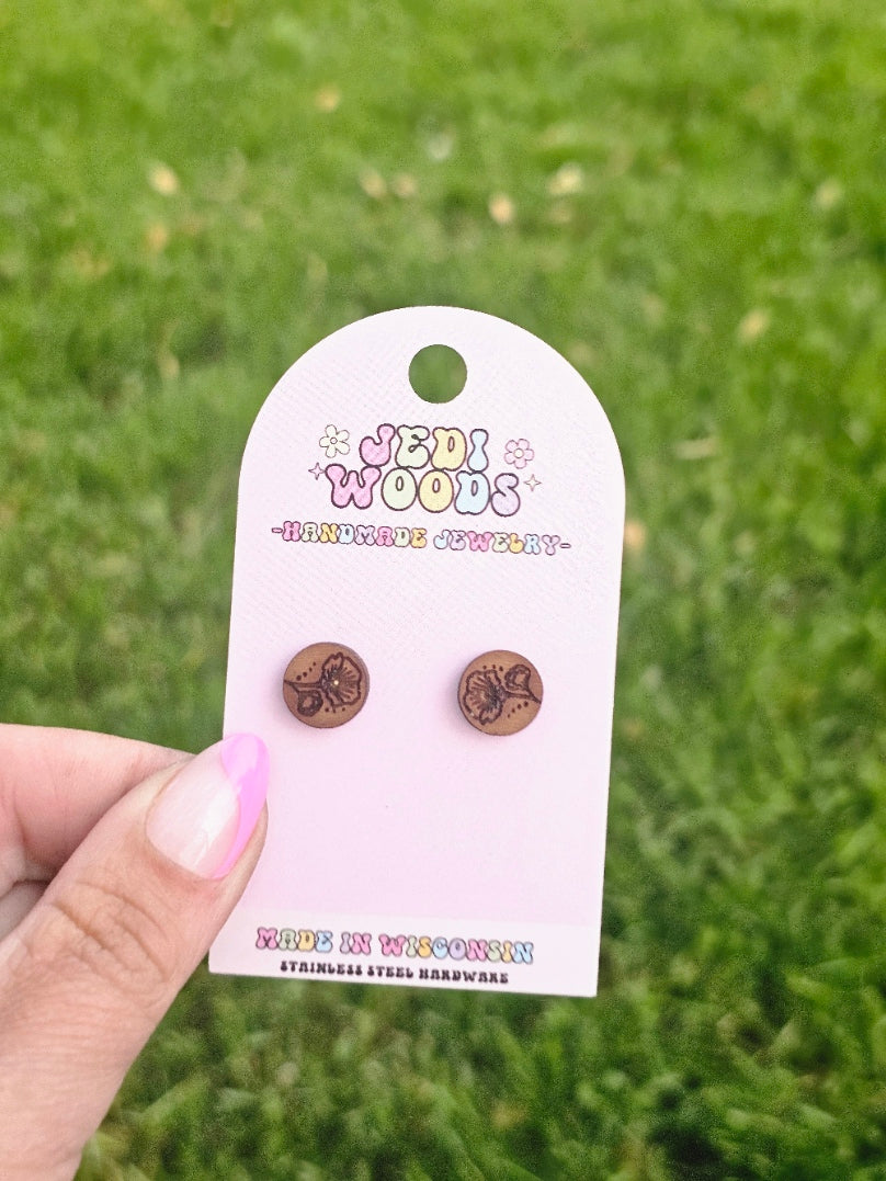 Wooden Poppy Stud Earrings