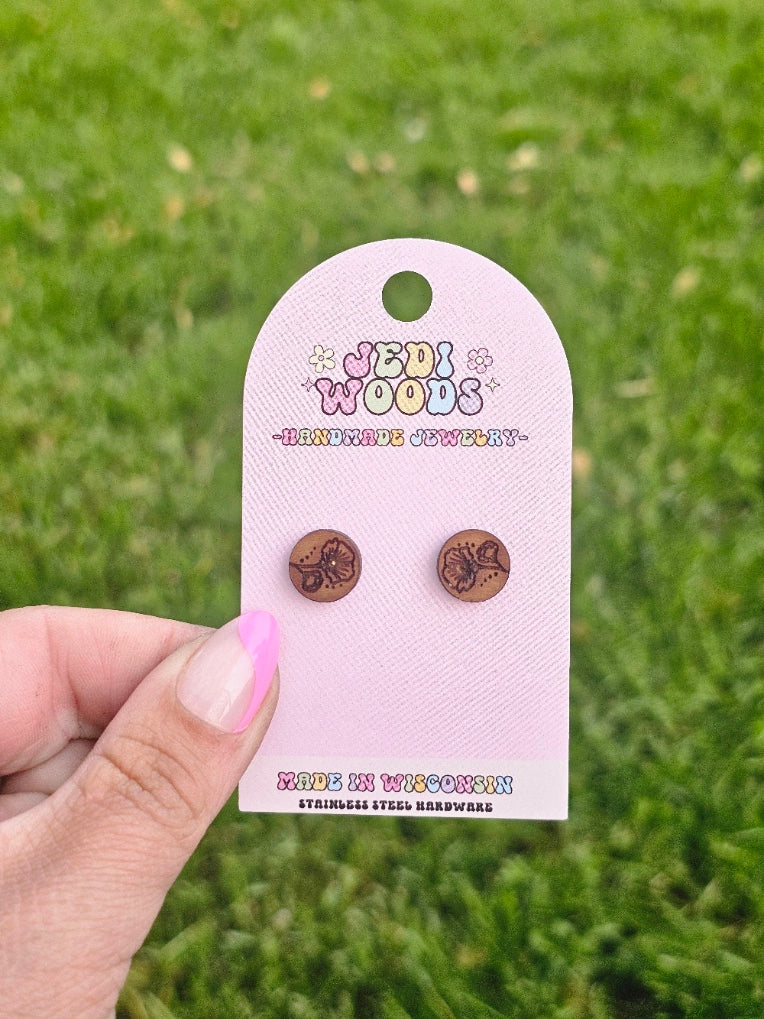 Wooden Poppy Stud Earrings