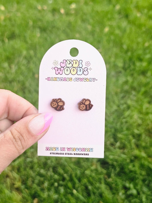 Wooden Bumblebee Studs