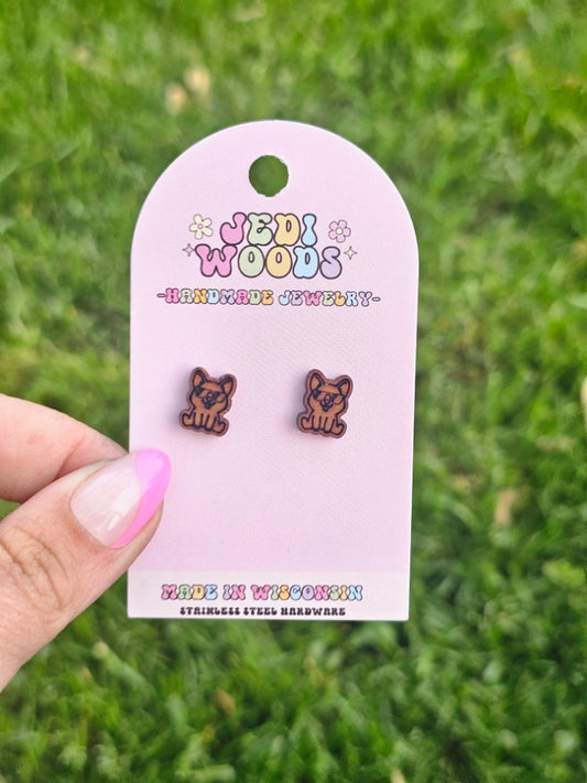 Wooden Sunglass Pup Studs