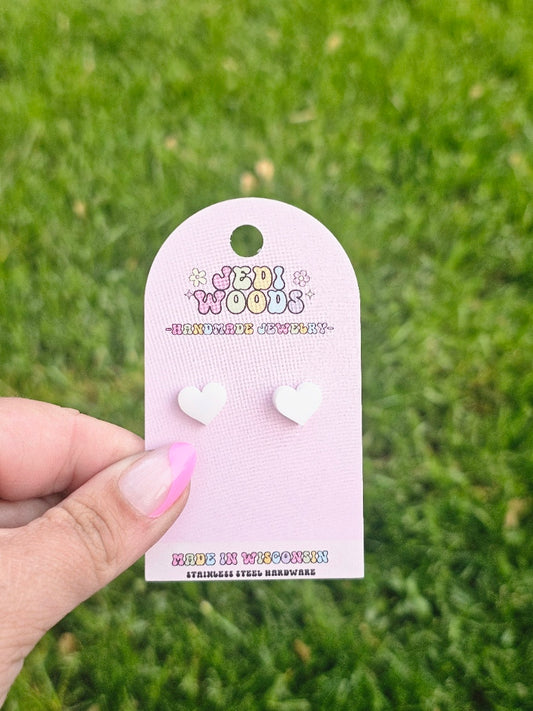 Classic White Heart Studs