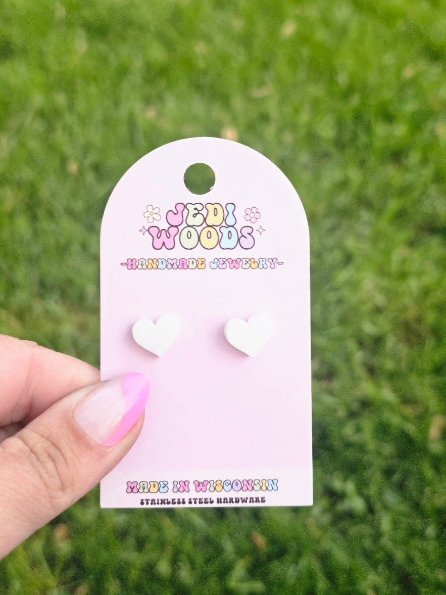 Classic White Heart Studs