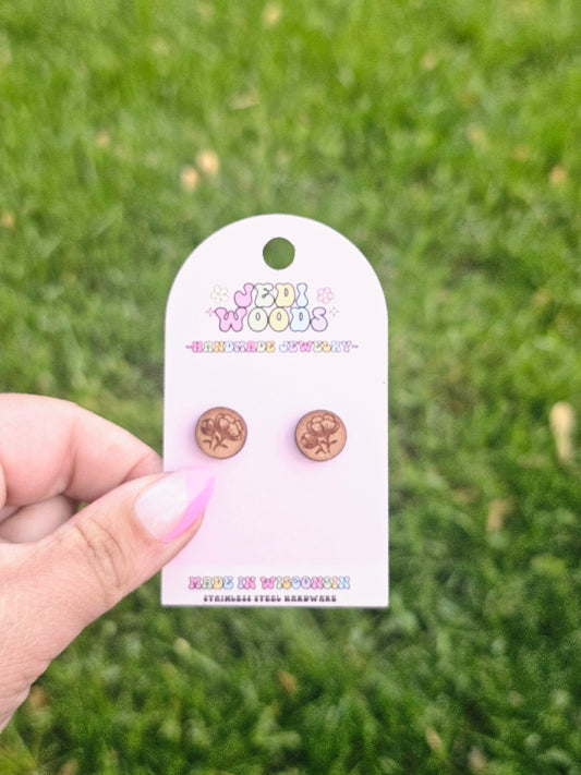 Wooden Rose Stud Earrings