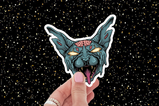 Zombie Sphinx Cat Sticker (Blue)