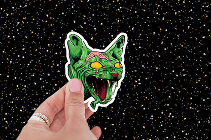 Zombie Sphinx Cat Sticker (Green)