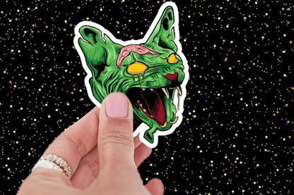 Zombie Sphinx Cat Sticker (Green)