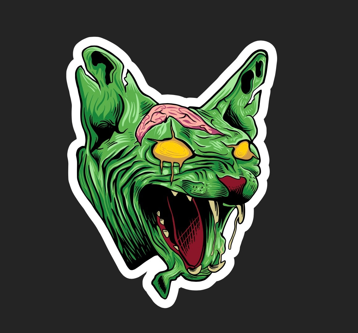 Zombie Sphinx Cat Sticker (Green)