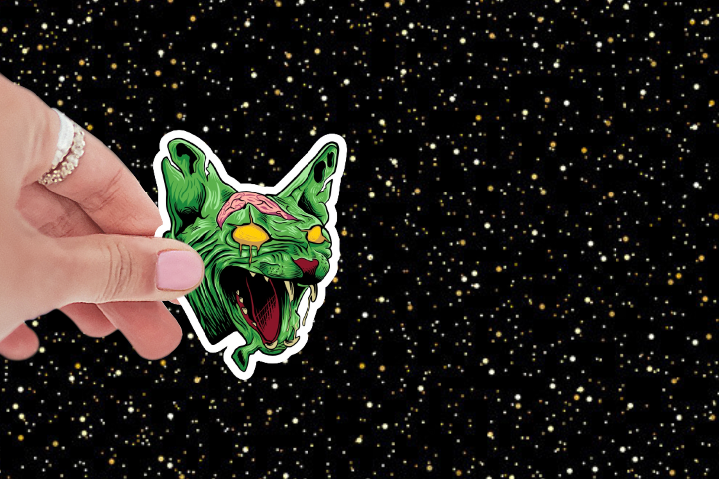 Zombie Sphinx Cat Sticker (Green)