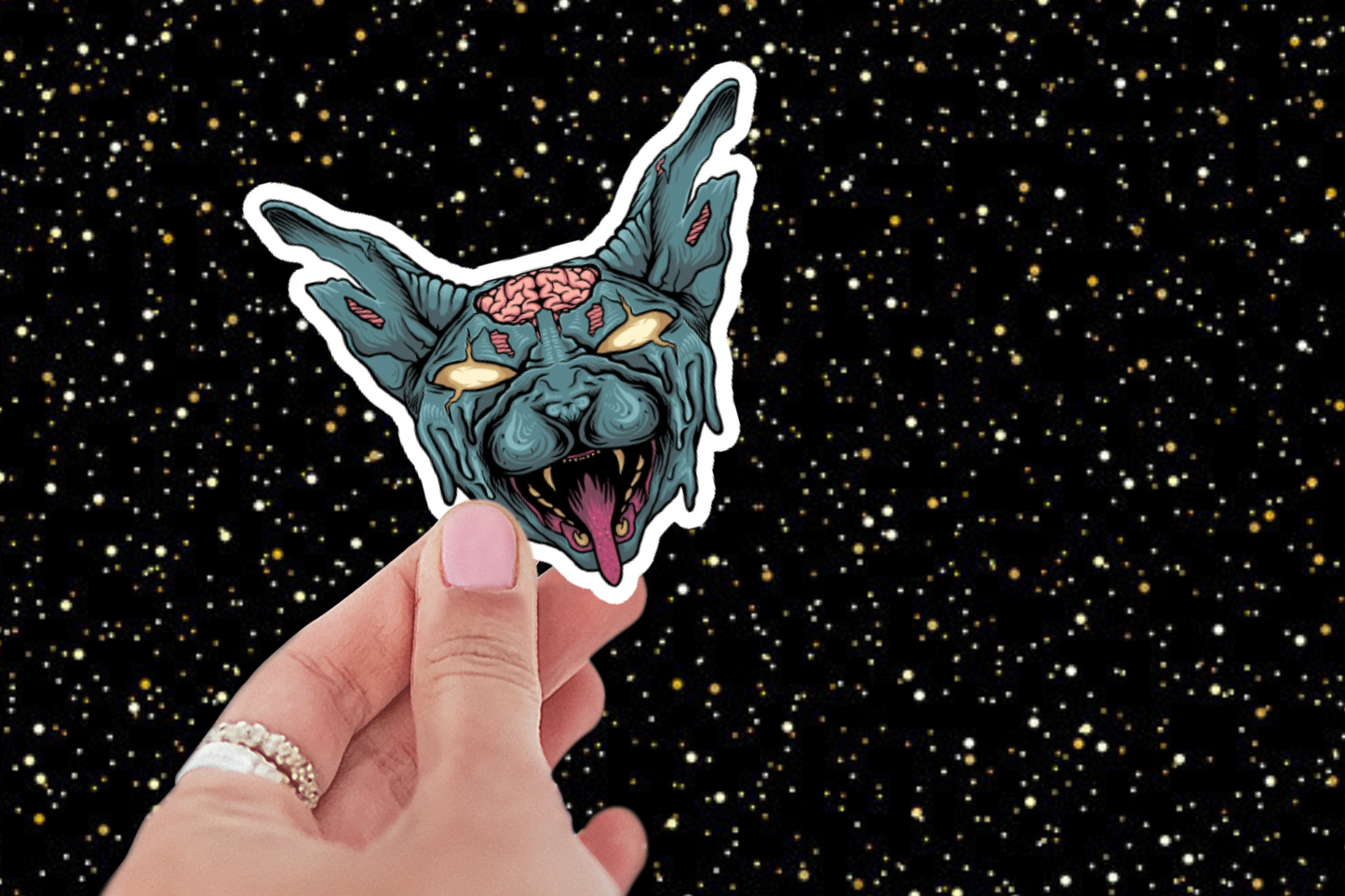 Zombie Sphinx Cat Sticker (Blue)