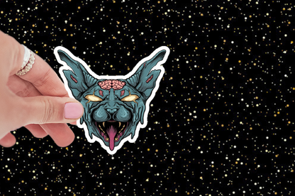 Zombie Sphinx Cat Sticker (Blue)