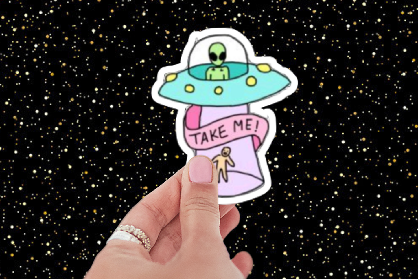 Take Me Alien Spaceship Sticker