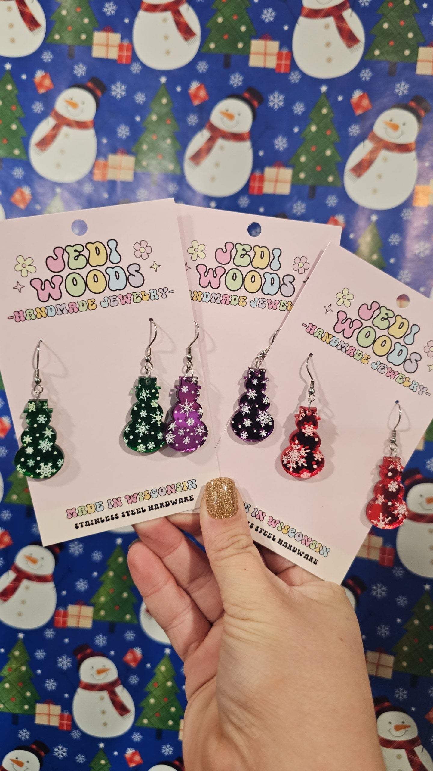 Mirror Snowmen Earrings (3 color choices!)