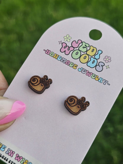 Wooden Snail Stud Earrings