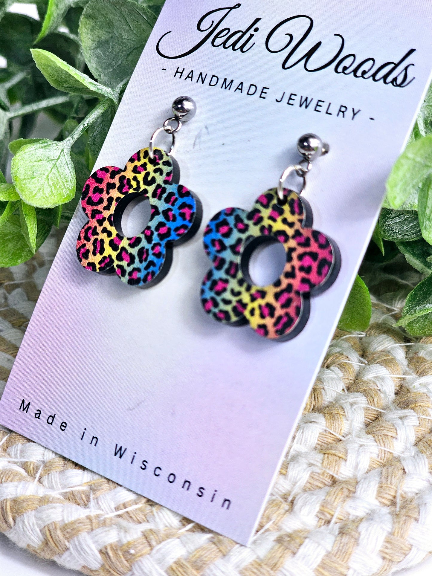 Rainbow Leopard Flower Dangles