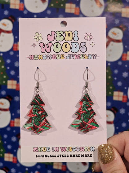 Swirly Ribbon Christmas Tree Earrings