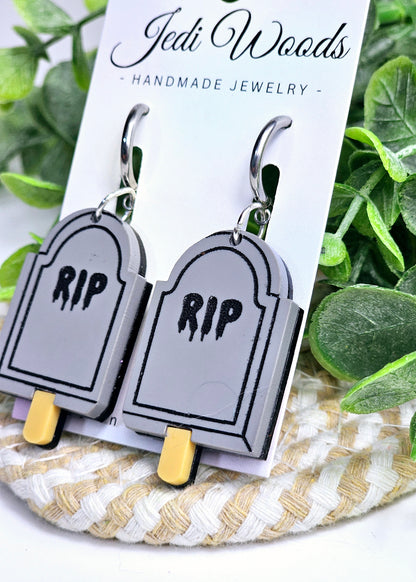 R.I.P Gravestone Popsicle Earrings