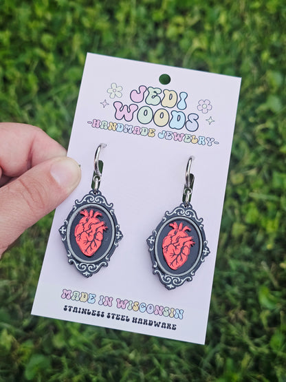 Beating Heart Speciman Frame Earrings