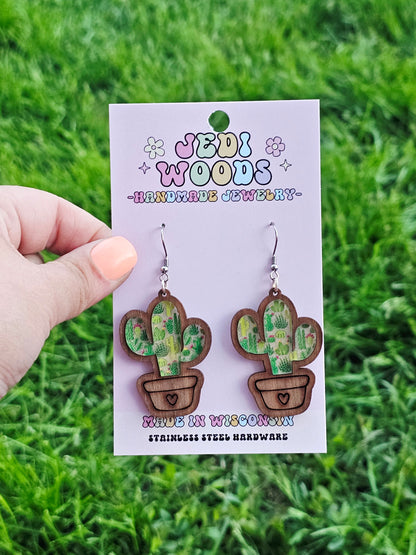 Potted Cactus Inlay Earrings