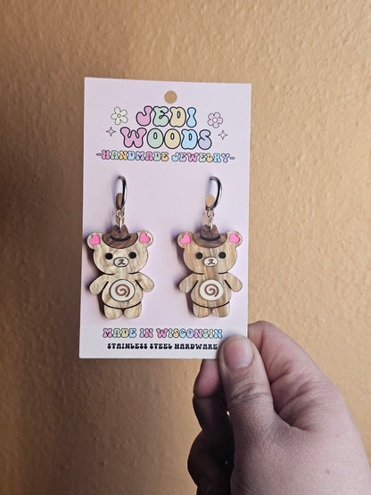 Cinnamon Roll Teddy Bear Earrings