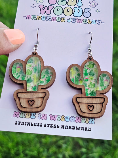 Potted Cactus Inlay Earrings