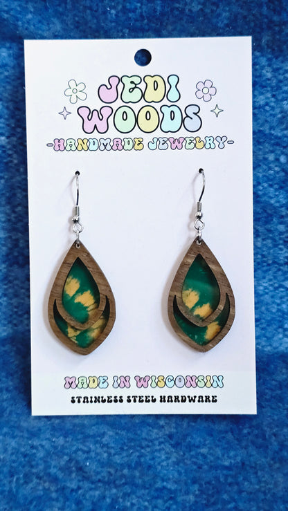 Green and Gold Teardrop Earrings