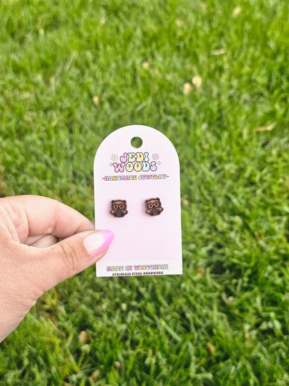 Wooden Owl Studs