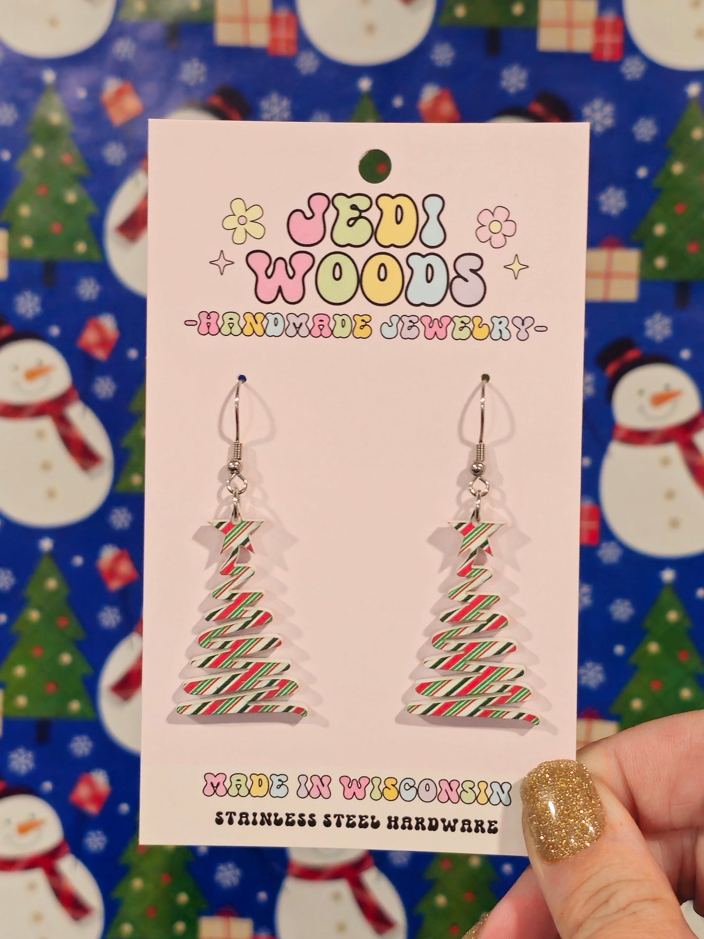 Peppermint Squiggly Tree Earrings