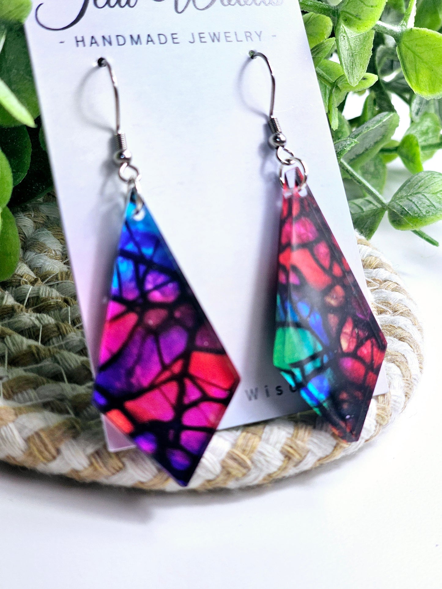 Stained Glass Rainbow Diamond Dangles