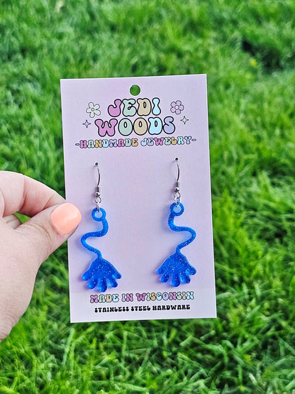 Blue Retro Slappy Hand Earrings