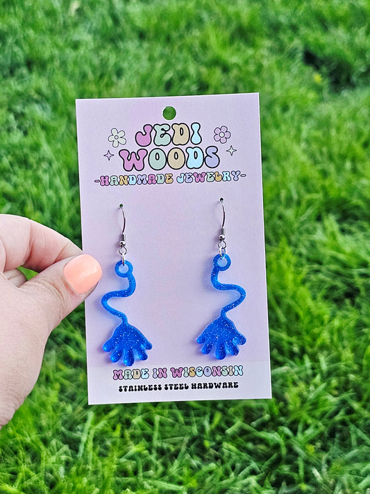 Blue Retro Slappy Hand Earrings