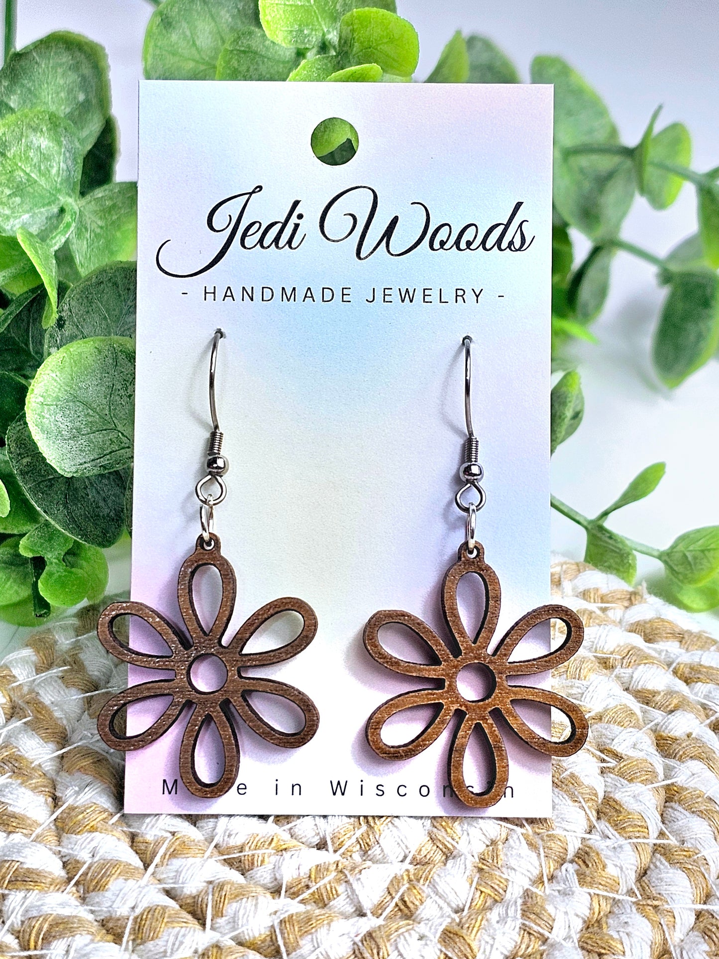 Wooden Daisy Earrings