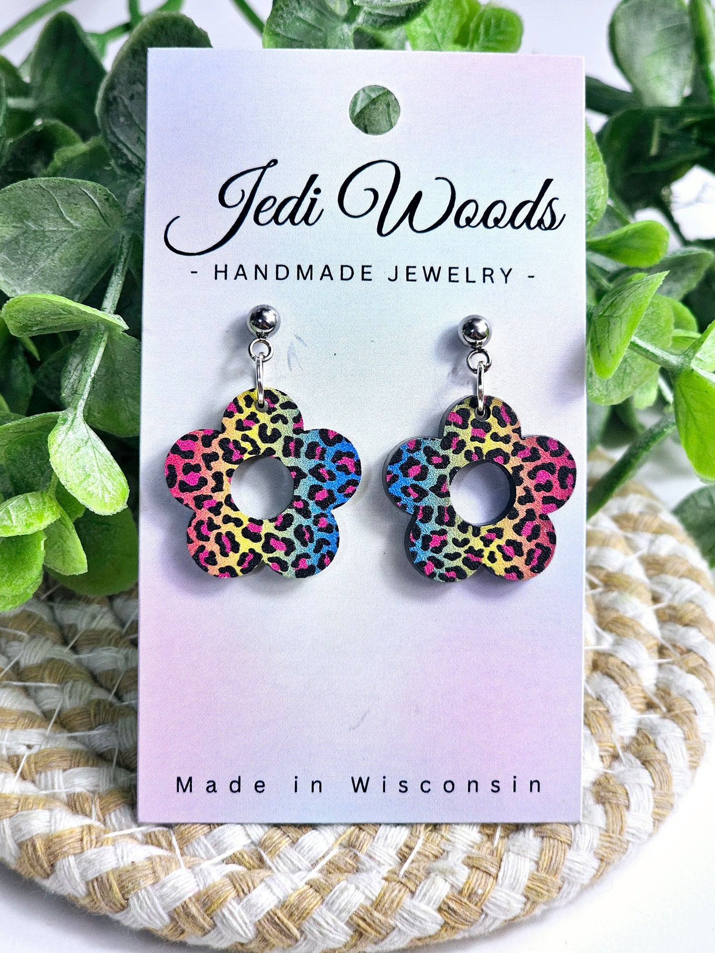 Rainbow Leopard Flower Dangles