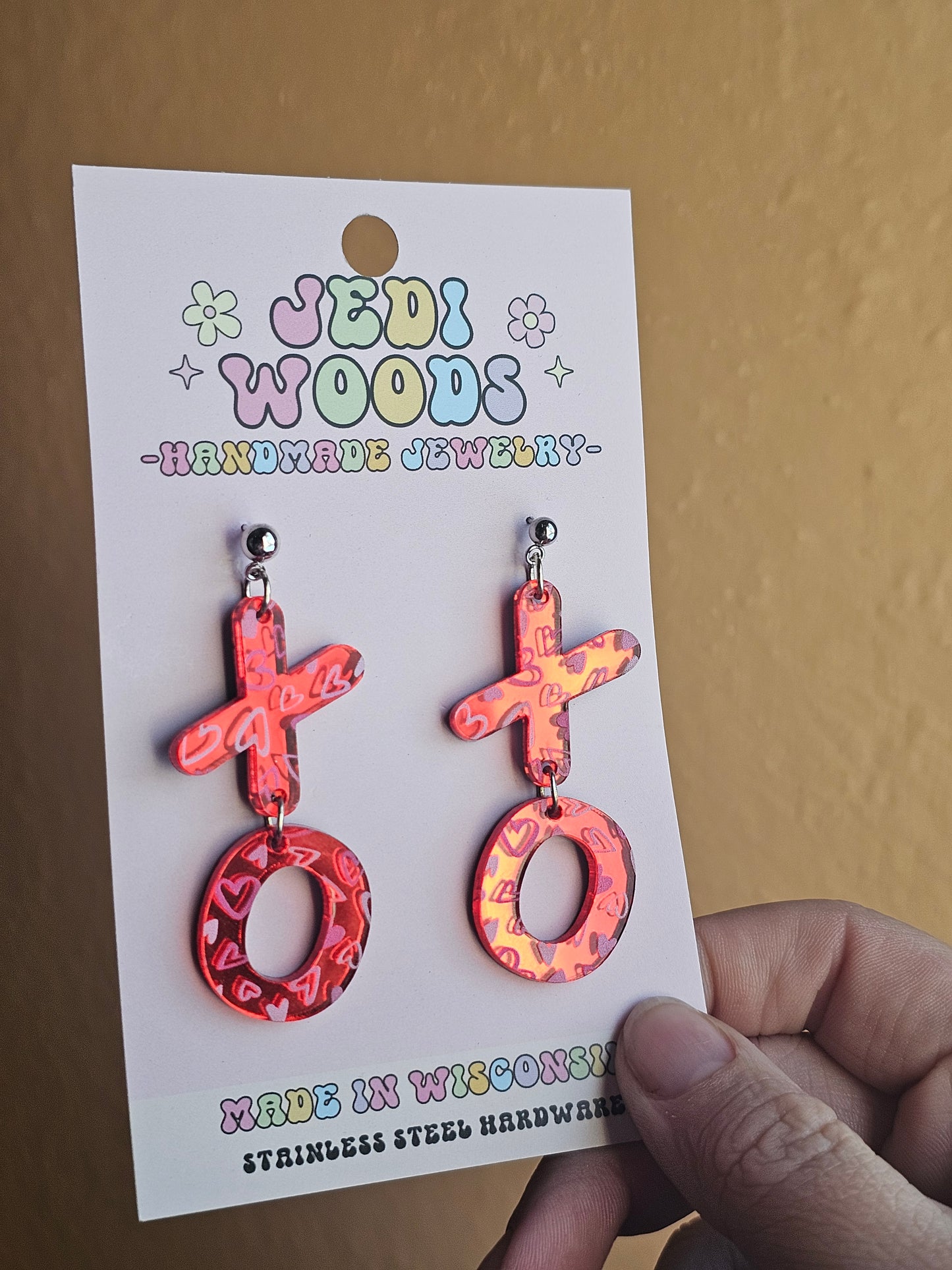 XOXO Red Mirror and Scattered Heart Earrings