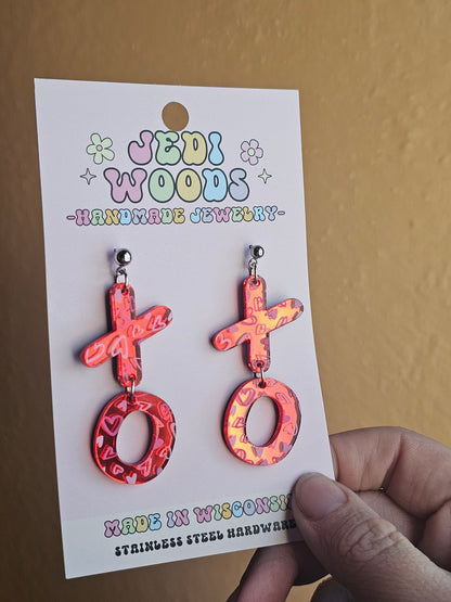 XOXO Red Mirror and Scattered Heart Earrings