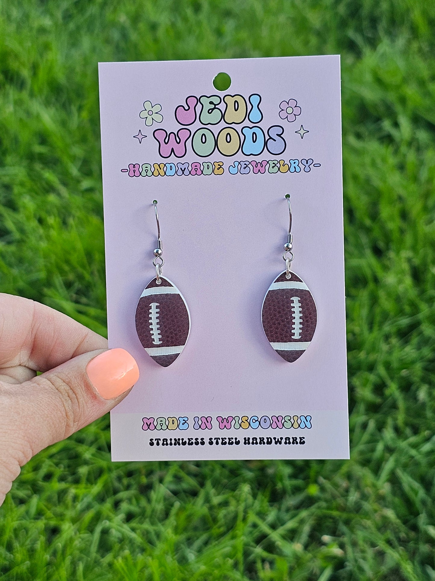 Textured Football Earrings (Two Sizes)
