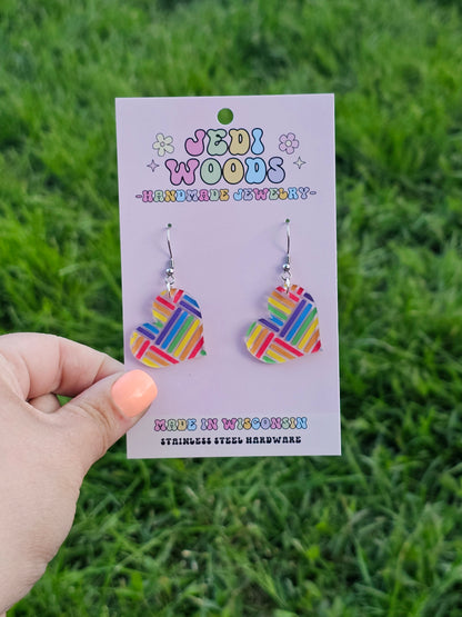 Hashed Rainbow Heart Dangles