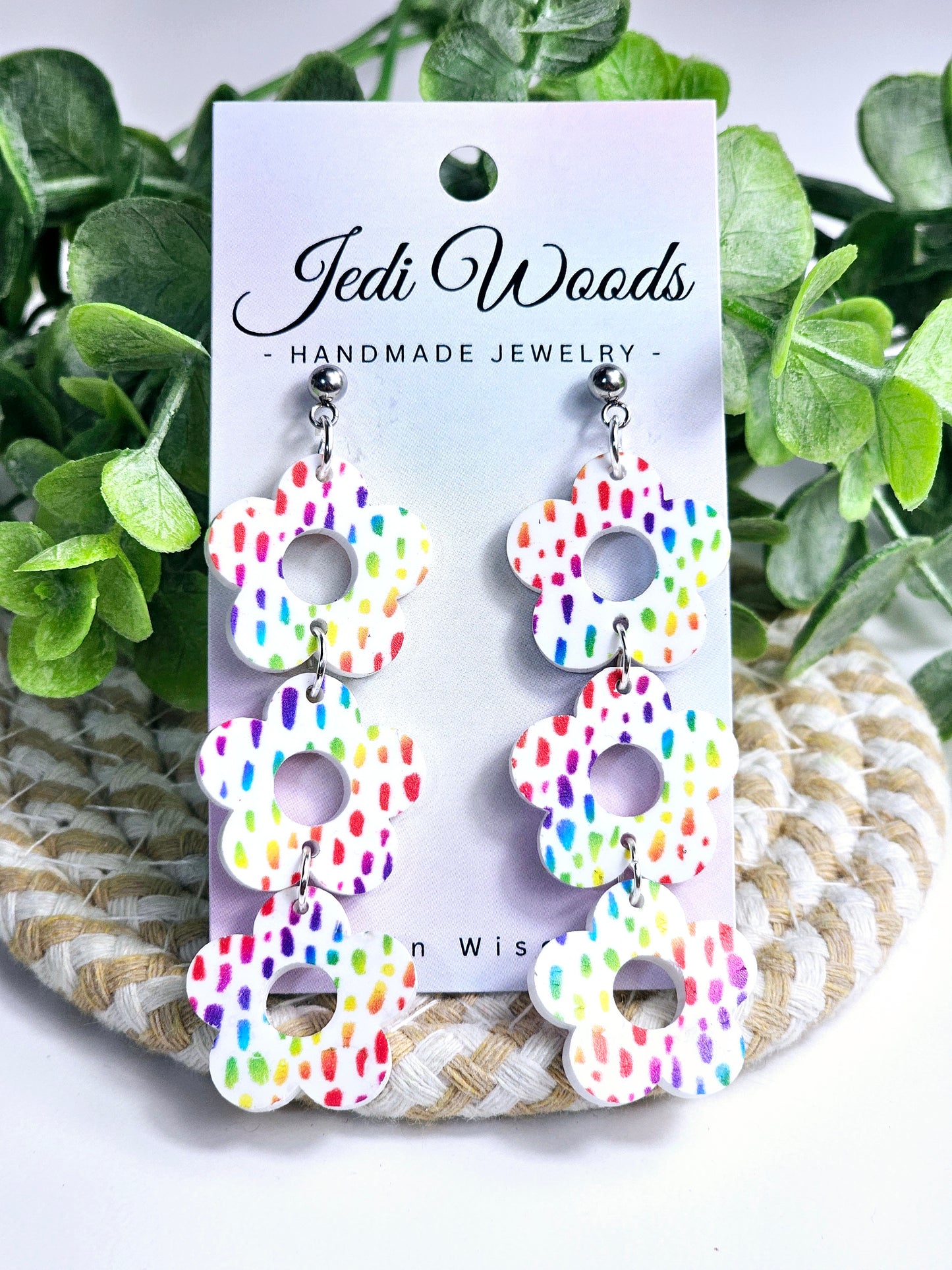 Triple Rainbow Floral Dangles