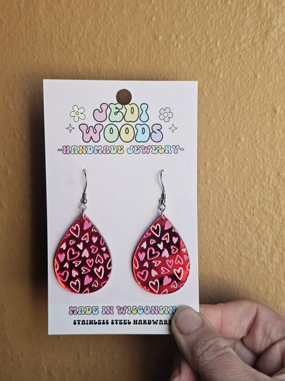 Scattered Heart Teardrop Earrings