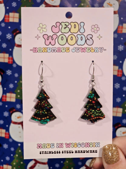 Stained Glass Christmas Tree Earrings
