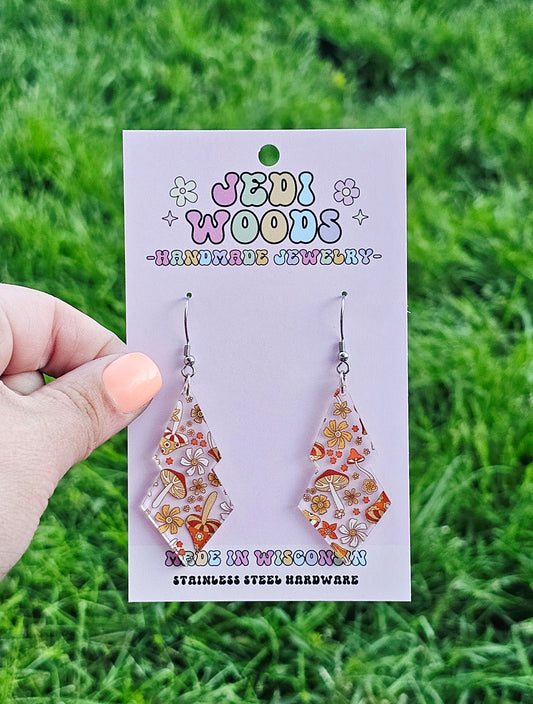 Retro Mushroom Double Diamond Earrings